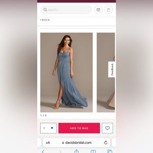 David’s bridal - crepe-back satin spaghetti strap bridesmaid dress - Steele blue